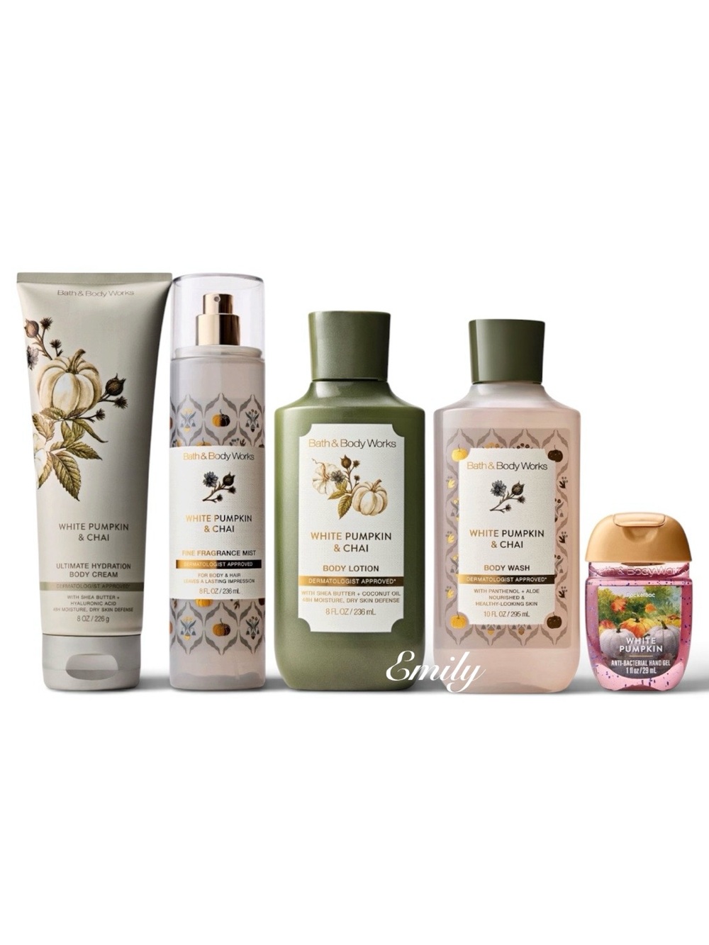 NEW! 5-Pc Bath & Body Works WHITE PUMPKIN & CHAI Body Care Set